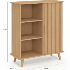 IDMarket Buffet d'appoint 70 cm bois effet lattes et tasseau avec 3 étagères et placard* Petits Meubles|Buffets