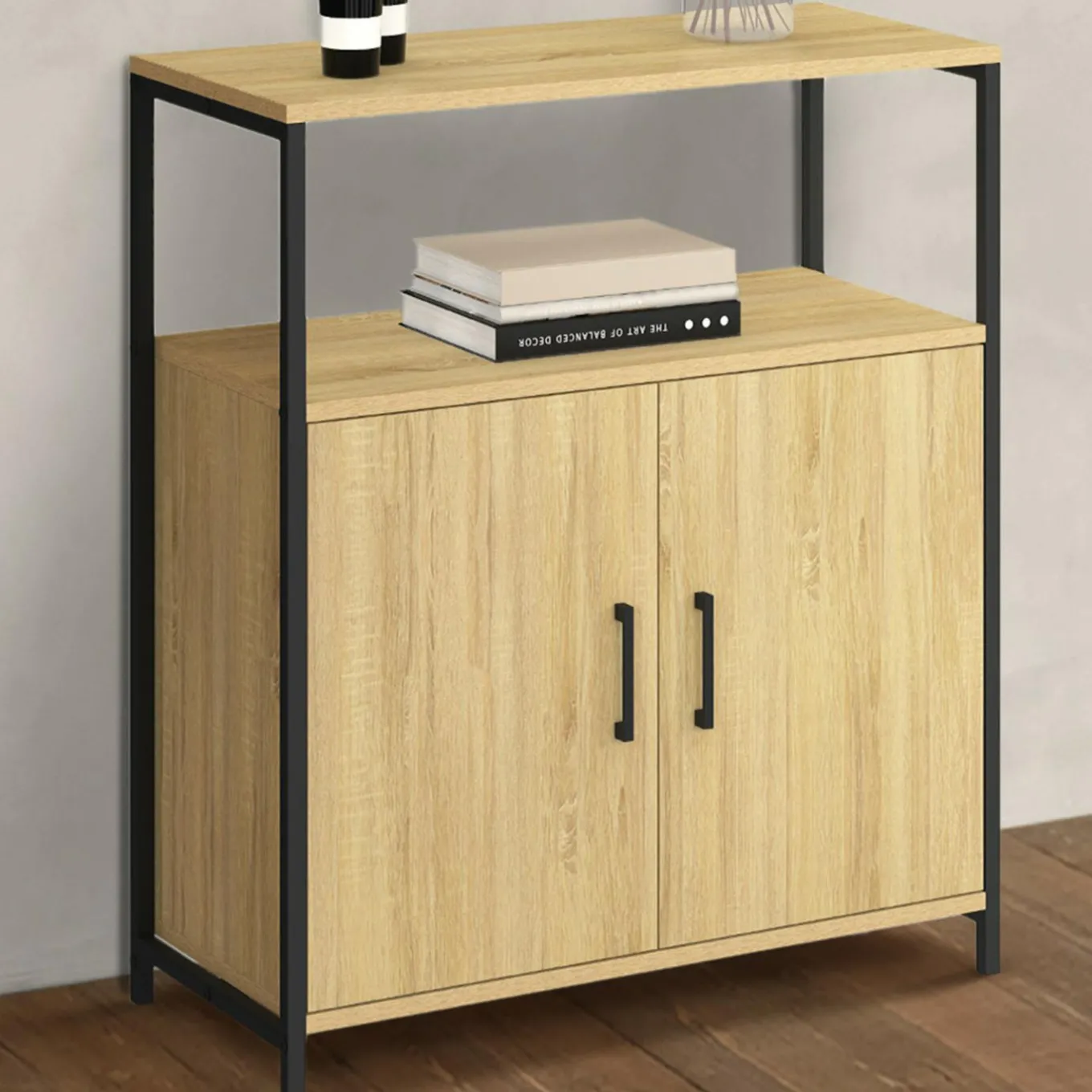 IDMarket Buffet d'appoint 1 niche et 2 portes 70 cm design industriel* Buffets