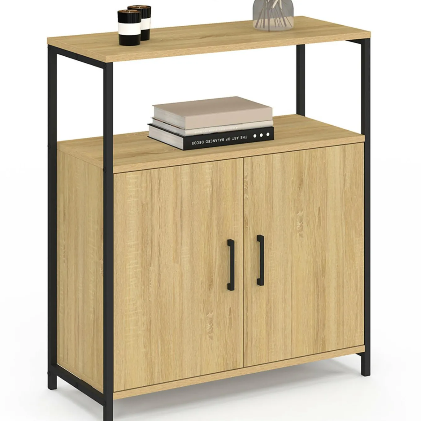 IDMarket Buffet d'appoint 1 niche et 2 portes 70 cm design industriel* Buffets