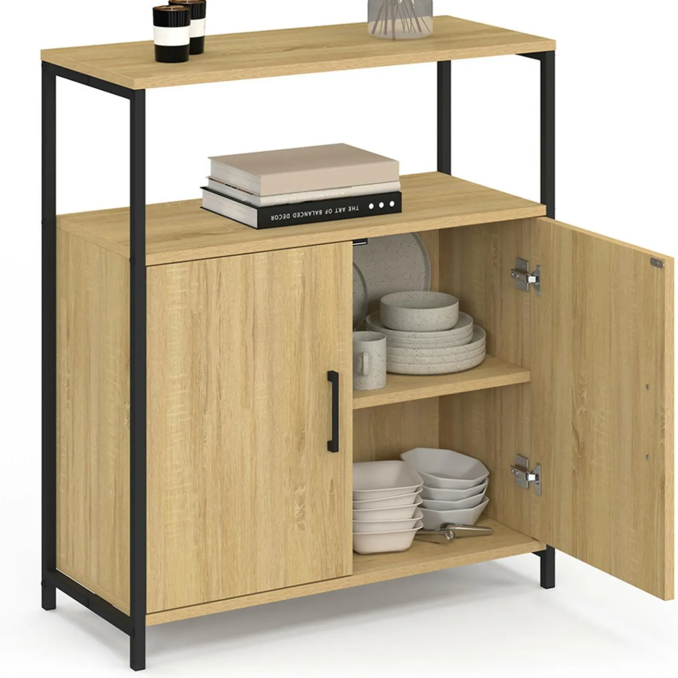 IDMarket Buffet d'appoint 1 niche et 2 portes 70 cm design industriel* Buffets