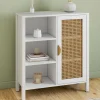 IDMarket Buffet d'appoint 3 étagères et placard de 70 cm blanc avec cannage* Collection Cannage|Salon Complet