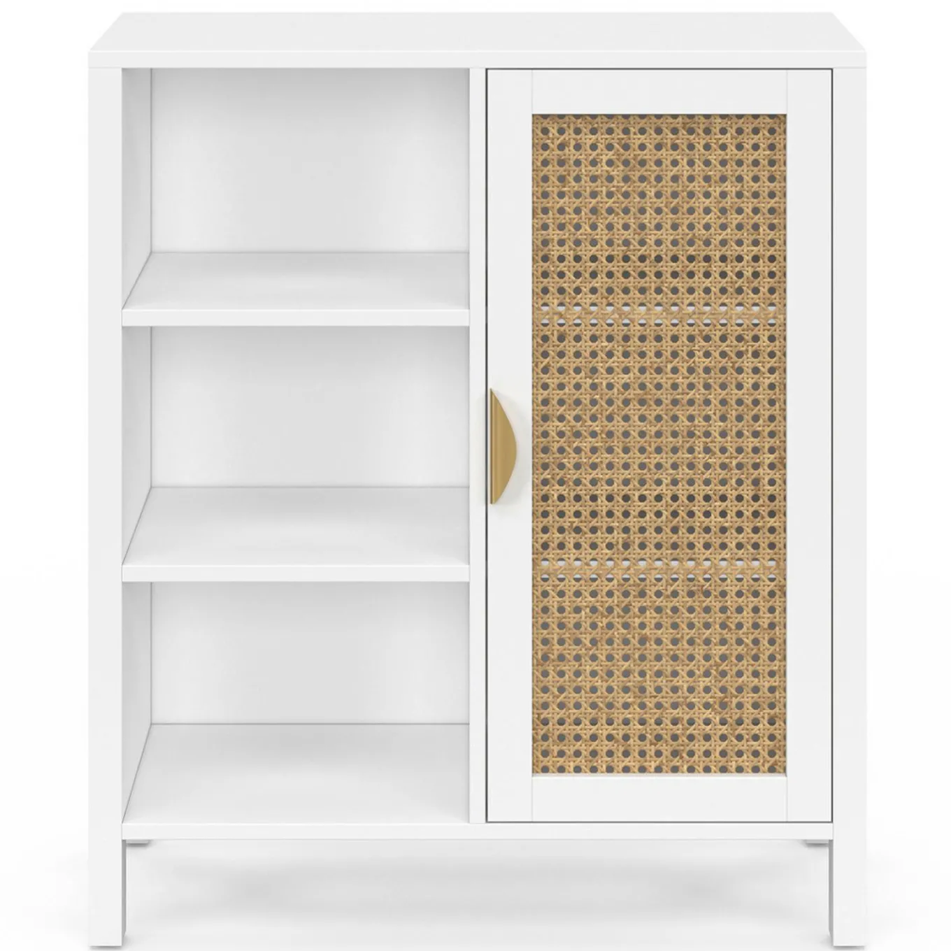 IDMarket Buffet d'appoint 3 étagères et placard de 70 cm blanc avec cannage* Collection Cannage|Salon Complet