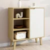 IDMarket Buffet d'appoint 3 étagères et placard 70 cm blanc et bois façon hêtre* Meubles Blancs|Meubles En Bois