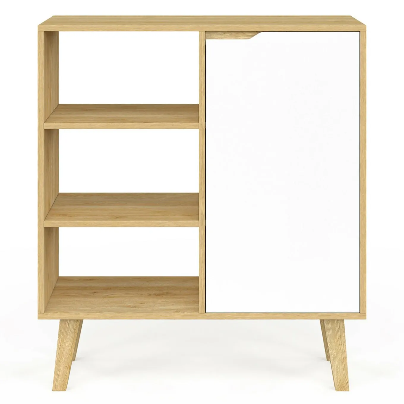 IDMarket Buffet d'appoint 3 étagères et placard 70 cm blanc et bois façon hêtre* Meubles Blancs|Meubles En Bois