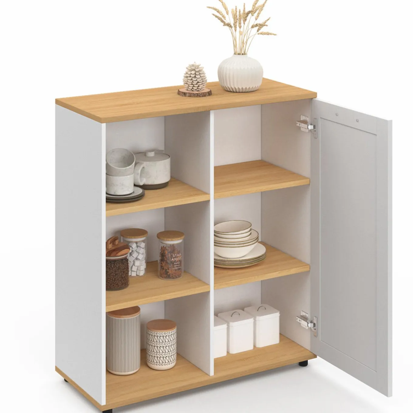 IDMarket Buffet d'appoint blanc et bois* Collection Contemporaine|Petits Meubles