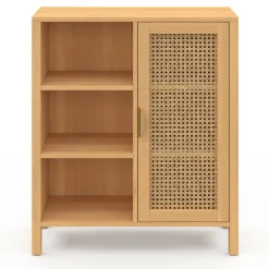 IDMarket Buffet d’appoint cannage avec 3 étagères et placard 70 cm* Collection Cannage|Buffets