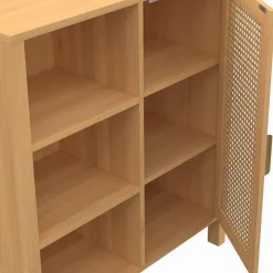 IDMarket Buffet d’appoint cannage avec 3 étagères et placard 70 cm* Collection Cannage|Buffets