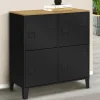IDMarket Buffet d'appoint casier 70 cm 4 portes en métal noir plateau bois design industriel* Collection Métal|Buffets