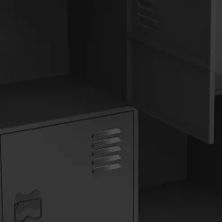 IDMarket Buffet d'appoint casier 70 cm 4 portes en métal noir plateau bois design industriel* Collection Métal|Buffets