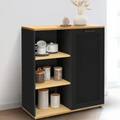 IDMarket Buffet d'appoint noir et bois* Collection Contemporaine|Petits Meubles
