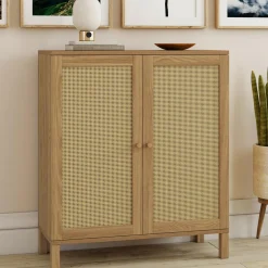 IDMarket Buffet d'appoint vintage 70 cm 2 portes effet cannage* Collection Cannage|Collection Vintage