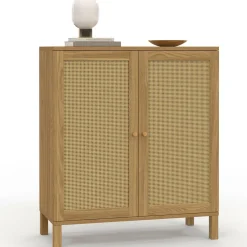 IDMarket Buffet d'appoint vintage 70 cm 2 portes effet cannage* Collection Cannage|Collection Vintage