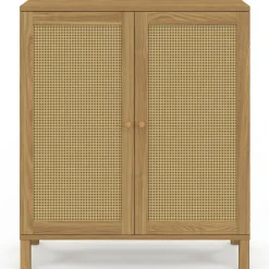 IDMarket Buffet d'appoint vintage 70 cm 2 portes effet cannage* Collection Cannage|Collection Vintage