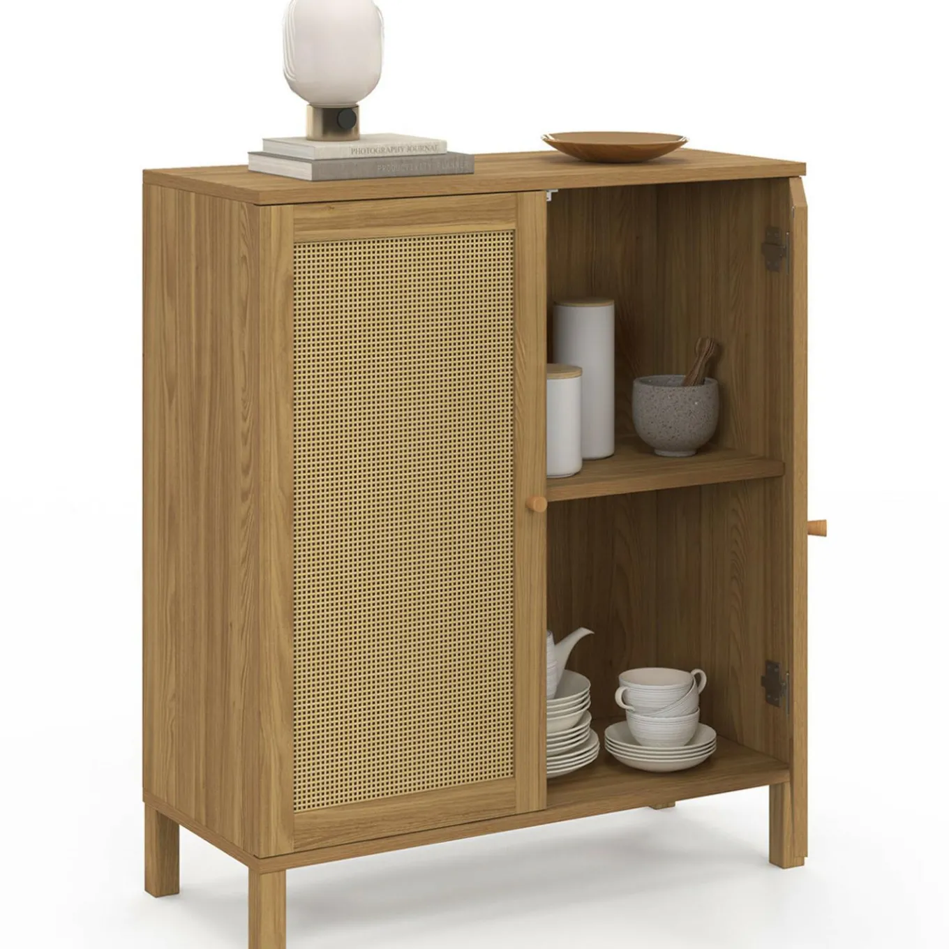 IDMarket Buffet d'appoint vintage 70 cm 2 portes effet cannage* Collection Cannage|Collection Vintage