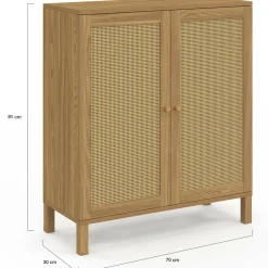 IDMarket Buffet d'appoint vintage 70 cm 2 portes effet cannage* Collection Cannage|Collection Vintage