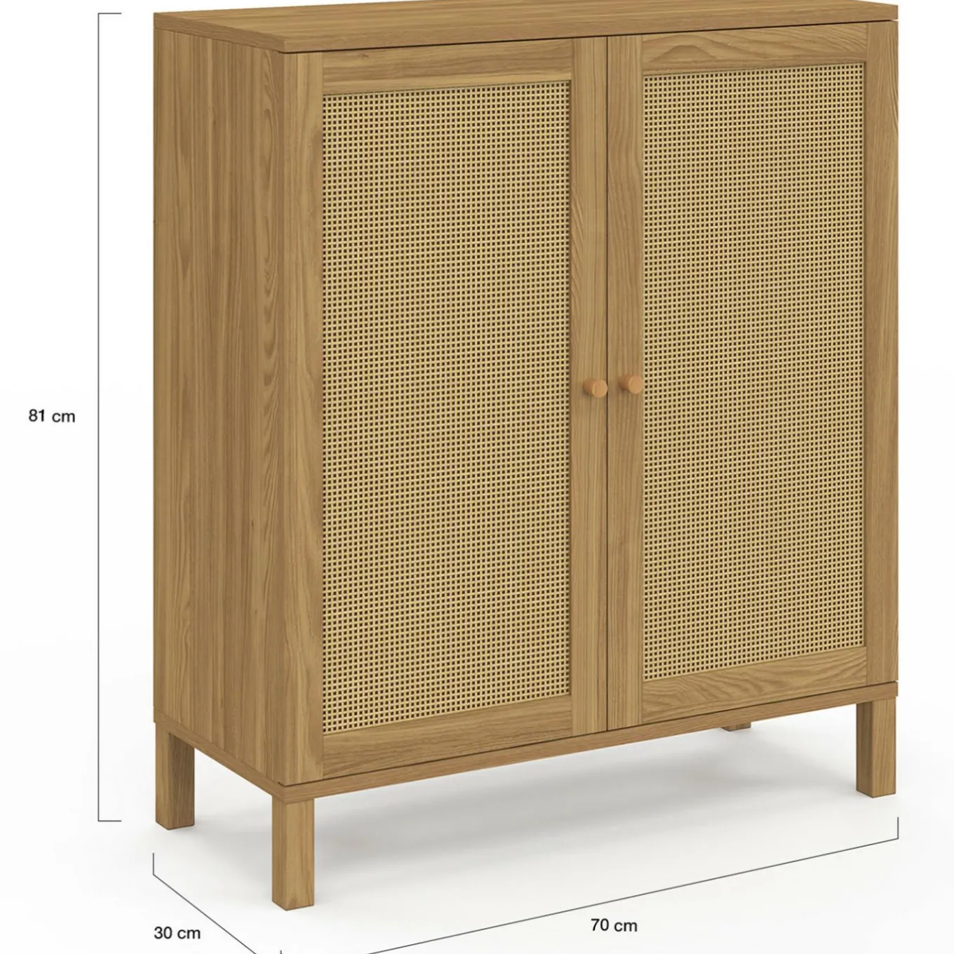 IDMarket Buffet d'appoint vintage 70 cm 2 portes effet cannage* Collection Cannage|Collection Vintage