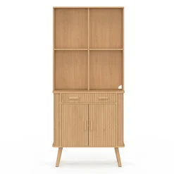 IDMarket Buffet de cuisine 80 CM 2 portes + tiroir effet lattes tasseau de bois* Collection Contemporaine|Buffets De Cuisine