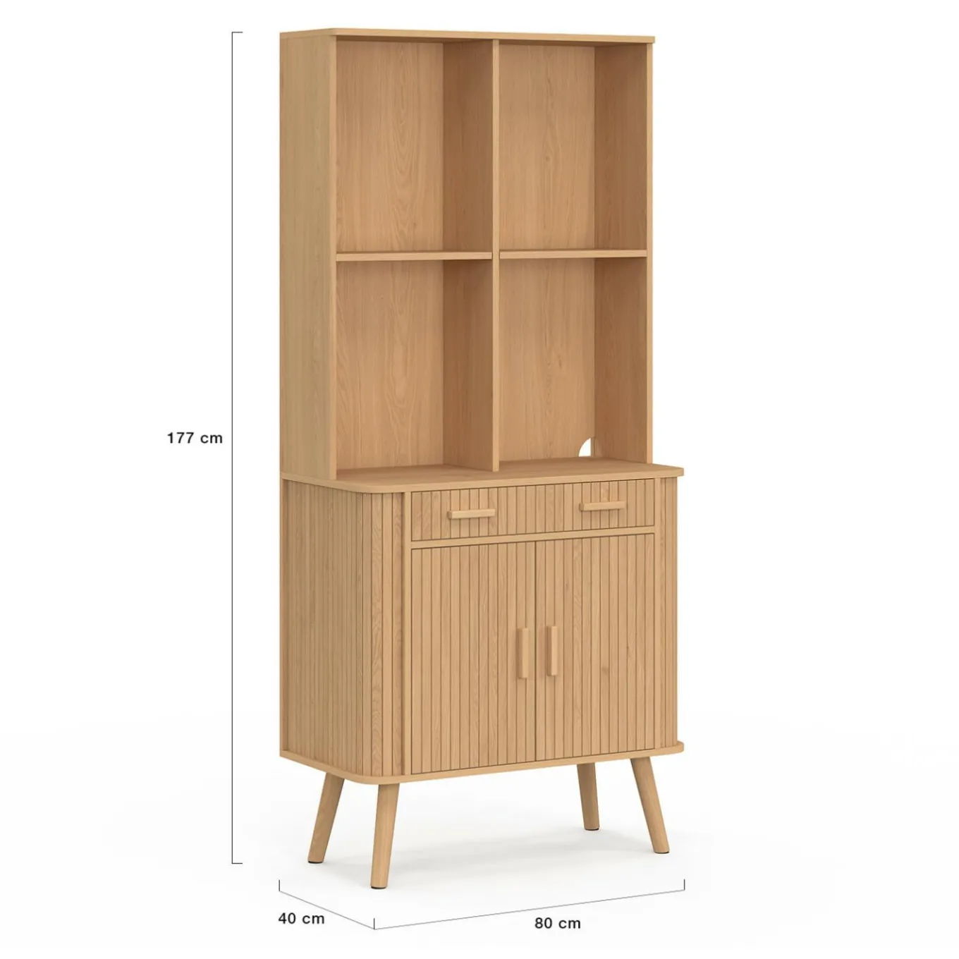 IDMarket Buffet de cuisine 80 CM 2 portes + tiroir effet lattes tasseau de bois* Collection Contemporaine|Buffets De Cuisine