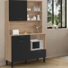 IDMarket Buffet de cuisine 3 portes + 1 tiroir façon hêtre et noir 120cm* Meubles Tiroirs|Meubles Hauts