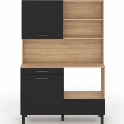IDMarket Buffet de cuisine 3 portes + 1 tiroir façon hêtre et noir 120cm* Meubles Tiroirs|Meubles Hauts