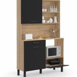IDMarket Buffet de cuisine 3 portes + 1 tiroir façon hêtre et noir 120cm* Meubles Tiroirs|Meubles Hauts