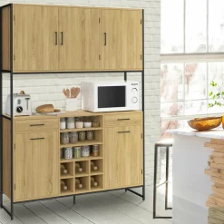 IDMarket Buffet de cuisine 5 portes et range-bouteilles design industriel 120 cm* Meubles Tiroirs|Meubles Hauts