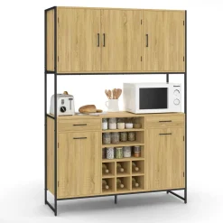 IDMarket Buffet de cuisine 5 portes et range-bouteilles design industriel 120 cm* Meubles Tiroirs|Meubles Hauts