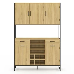 IDMarket Buffet de cuisine 5 portes et range-bouteilles design industriel 120 cm* Meubles Tiroirs|Meubles Hauts