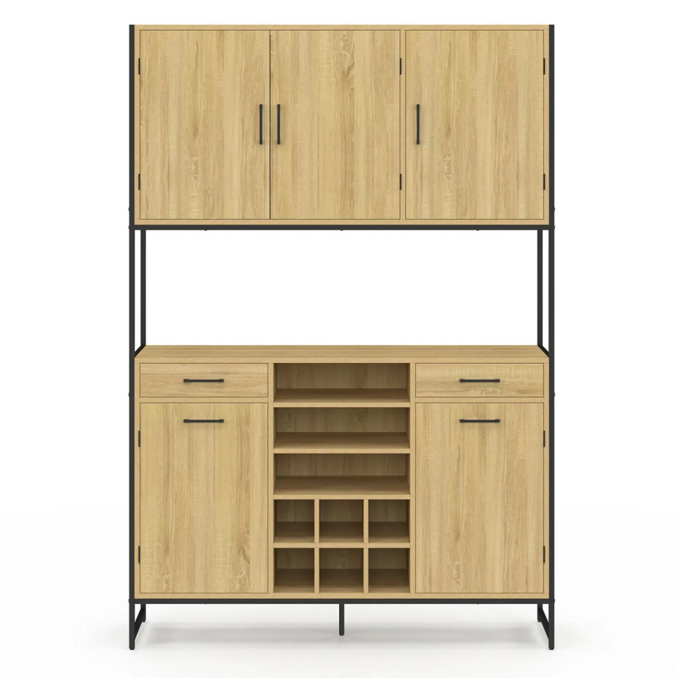 IDMarket Buffet de cuisine 5 portes et range-bouteilles design industriel 120 cm* Meubles Tiroirs|Meubles Hauts