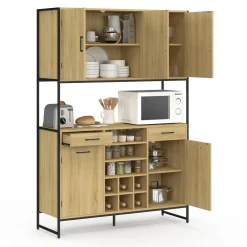 IDMarket Buffet de cuisine 5 portes et range-bouteilles design industriel 120 cm* Meubles Tiroirs|Meubles Hauts