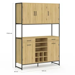 IDMarket Buffet de cuisine 5 portes et range-bouteilles design industriel 120 cm* Meubles Tiroirs|Meubles Hauts