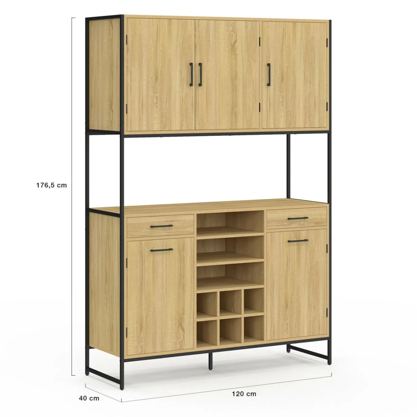 IDMarket Buffet de cuisine 5 portes et range-bouteilles design industriel 120 cm* Meubles Tiroirs|Meubles Hauts