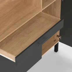 IDMarket Buffet de cuisine avec rangement 120 cm façon hêtre et noir* Meubles Tiroirs|Meubles Hauts