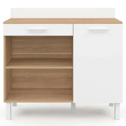 IDMarket Buffet de cuisine bas 100 cm bois façon hêtre et blanc plan de travail H.83 cm* Meubles Tiroirs|Meubles Bas