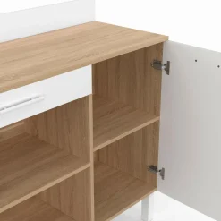 IDMarket Buffet de cuisine bas 100 cm bois façon hêtre et blanc plan de travail H.83 cm* Meubles Tiroirs|Meubles Bas