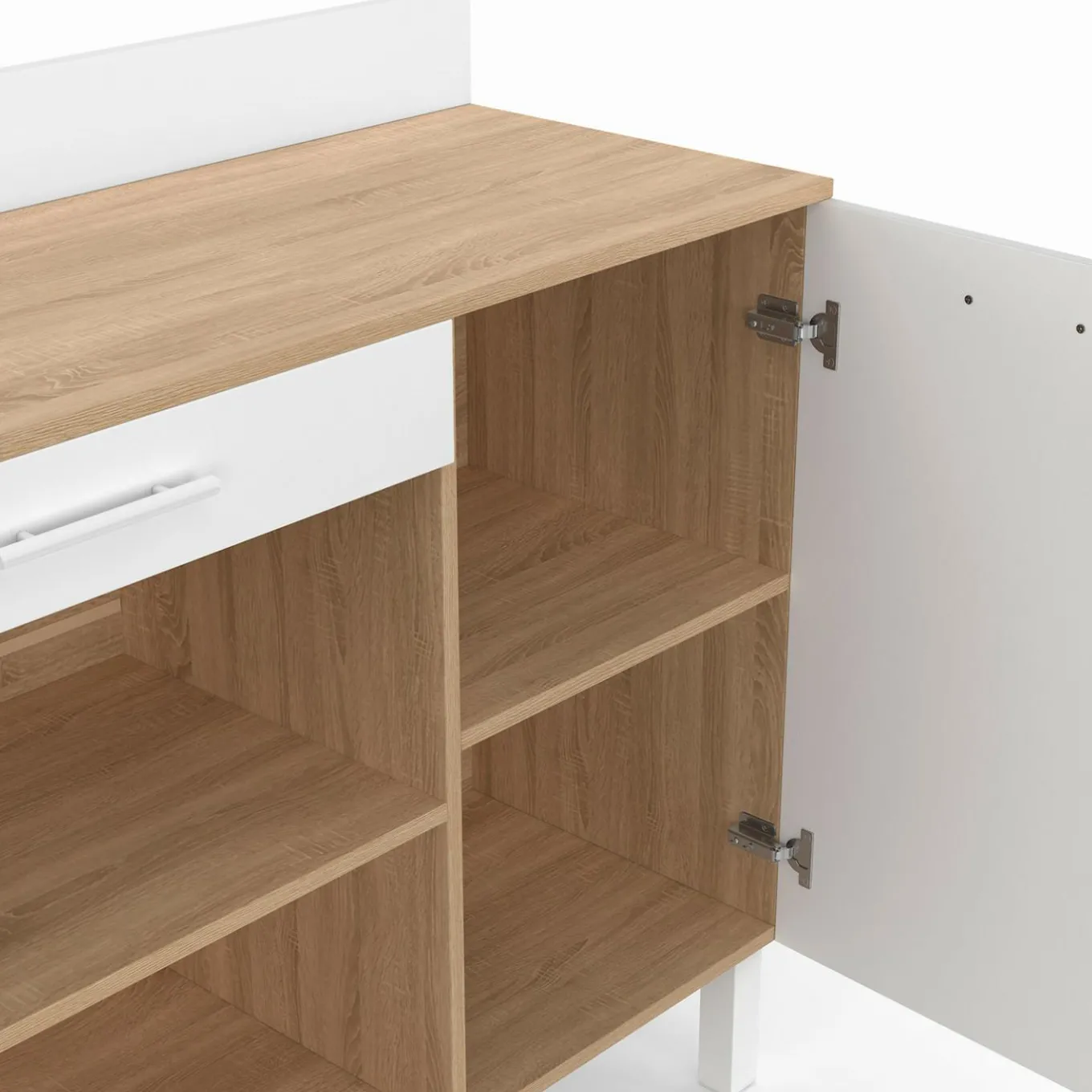 IDMarket Buffet de cuisine bas 100 cm bois façon hêtre et blanc plan de travail H.83 cm* Meubles Tiroirs|Meubles Bas