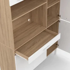 IDMarket Buffet de cuisine blanc et façon hêtre avec 6 portes + tiroir* Meubles Tiroirs|Meubles Hauts