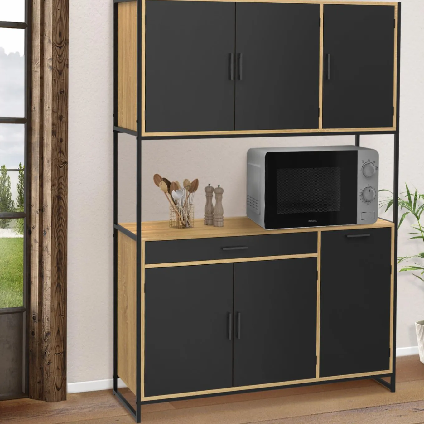 IDMarket Buffet de cuisine industriel 120 cm avec 6 portes* Meubles Tiroirs|Meubles Hauts