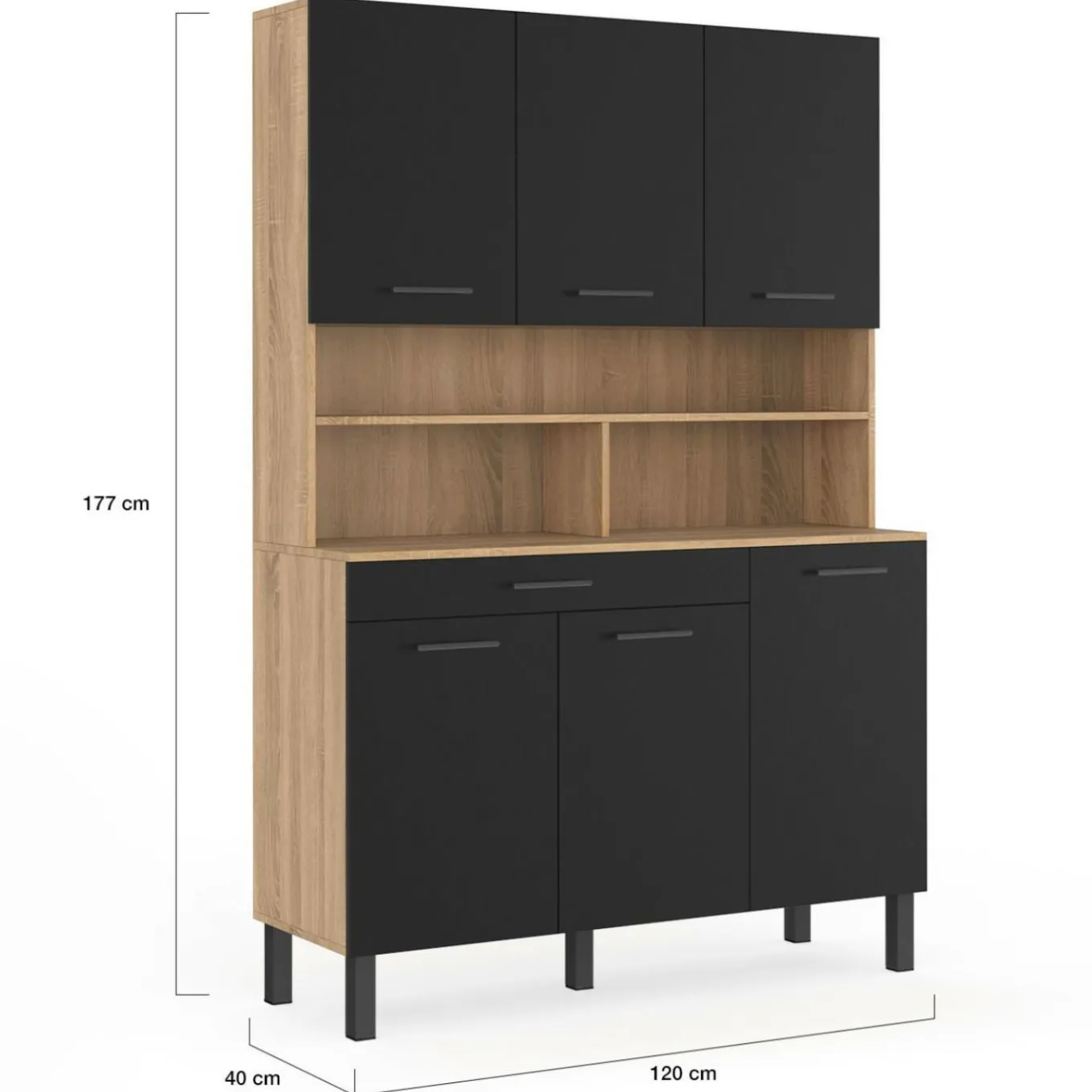 IDMarket Buffet de cuisine noir et bois 120 cm* Meubles Tiroirs|Meubles Hauts