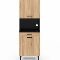 IDMarket Buffet de cuisine vaisselier noir et bois façon hêtre 60 cm* Meubles Tiroirs|Meubles Hauts