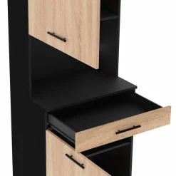 IDMarket Buffet de cuisine vaisselier noir et bois façon hêtre 60 cm* Meubles Tiroirs|Meubles Hauts