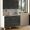 IDMarket Buffet de cuisine vaisselier gris et blanc 120 cm* Meubles Tiroirs|Collection Design