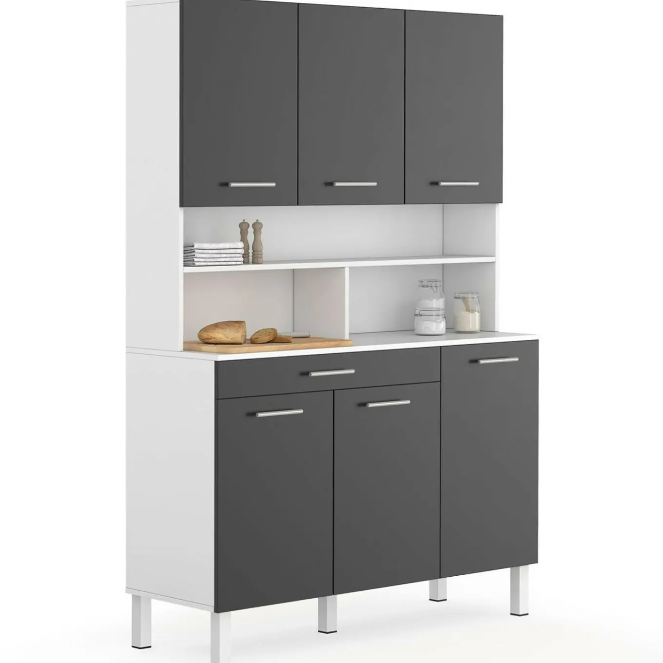 IDMarket Buffet de cuisine vaisselier gris et blanc 120 cm* Meubles Tiroirs|Collection Design