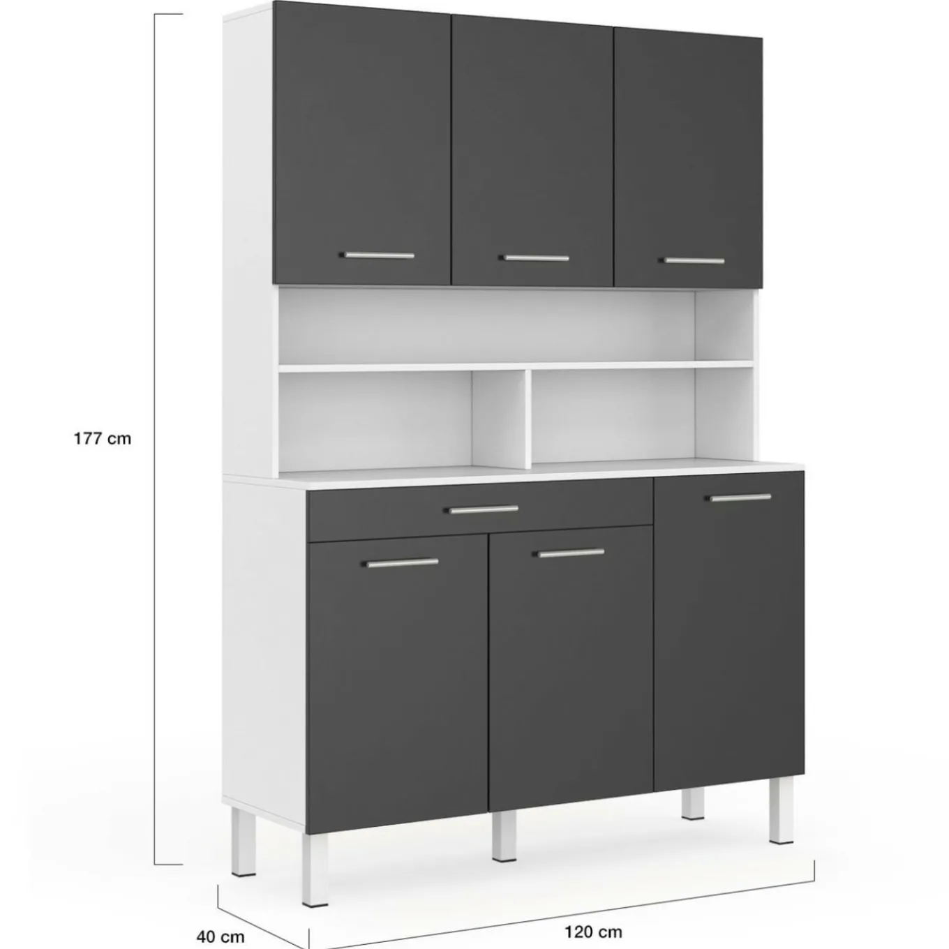IDMarket Buffet de cuisine vaisselier gris et blanc 120 cm* Meubles Tiroirs|Collection Design