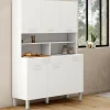 IDMarket Buffet de cuisine vaisselier blanc brillant 120 cm* Meubles Tiroirs|Meubles De Cuisine Avec Plan De Travail