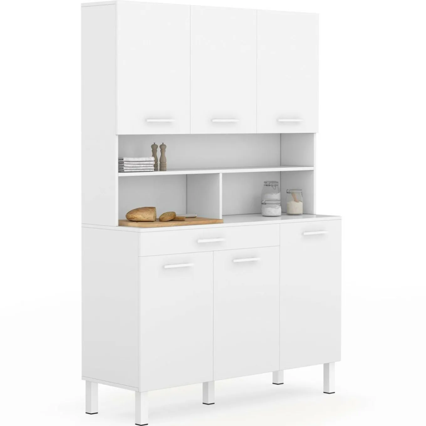 IDMarket Buffet de cuisine vaisselier blanc brillant 120 cm* Meubles Tiroirs|Meubles De Cuisine Avec Plan De Travail