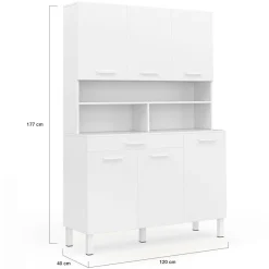 IDMarket Buffet de cuisine vaisselier blanc brillant 120 cm* Meubles Tiroirs|Meubles De Cuisine Avec Plan De Travail