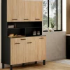 IDMarket Buffet de cuisine vaisselier noir et bois façon hêtre 120 cm* Meubles Tiroirs|Collection Contemporaine
