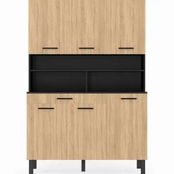 IDMarket Buffet de cuisine vaisselier noir et bois façon hêtre 120 cm* Meubles Tiroirs|Collection Contemporaine