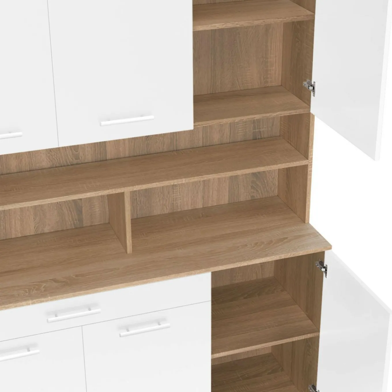 IDMarket Buffet de cuisine vaisselier blanc et bois façon hêtre 120 cm* Meubles Tiroirs|Meubles De Cuisine Avec Plan De Travail